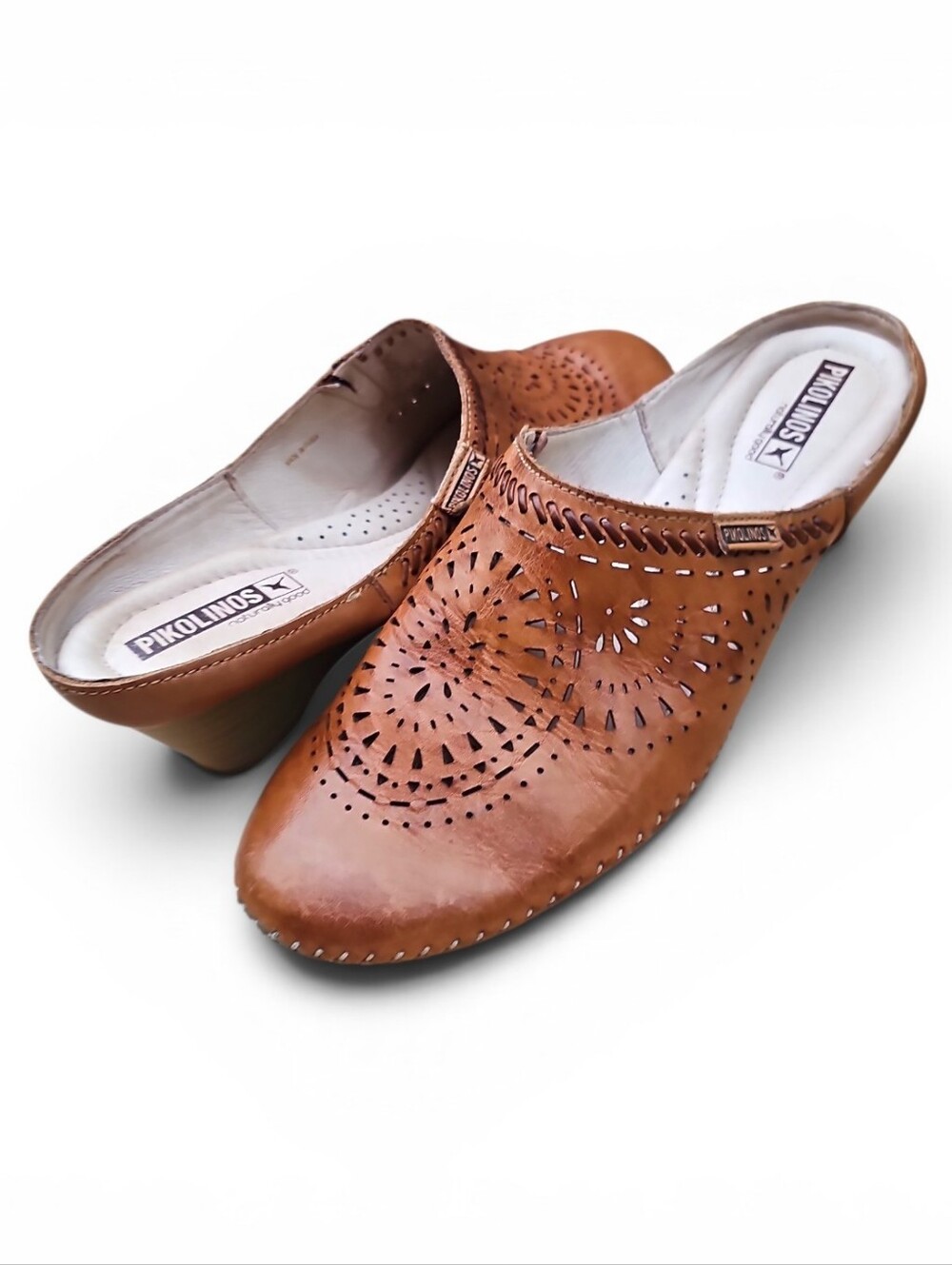 PIKOLINOS Tan Leather Perforated Slip-On Clogs EU 10